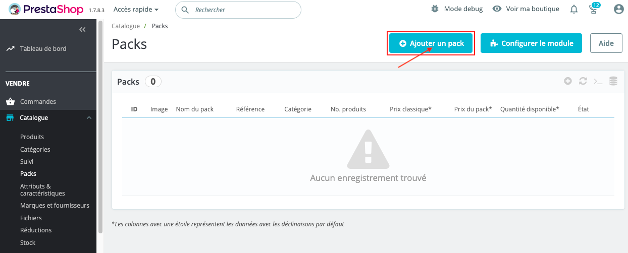 Clic sur Ajouter un pack