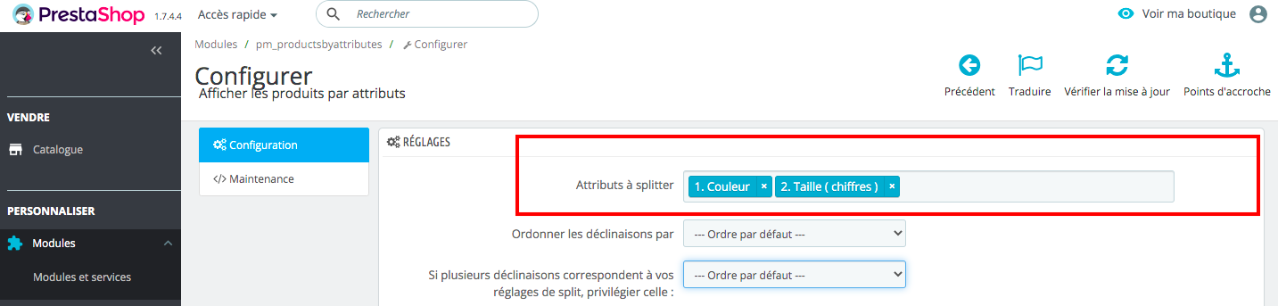 Attributs à splitter