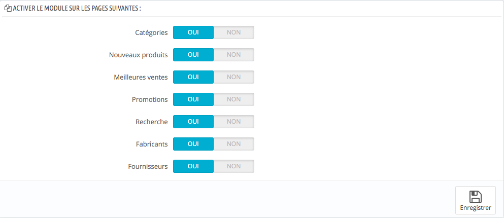 Choix des pages où activer le module