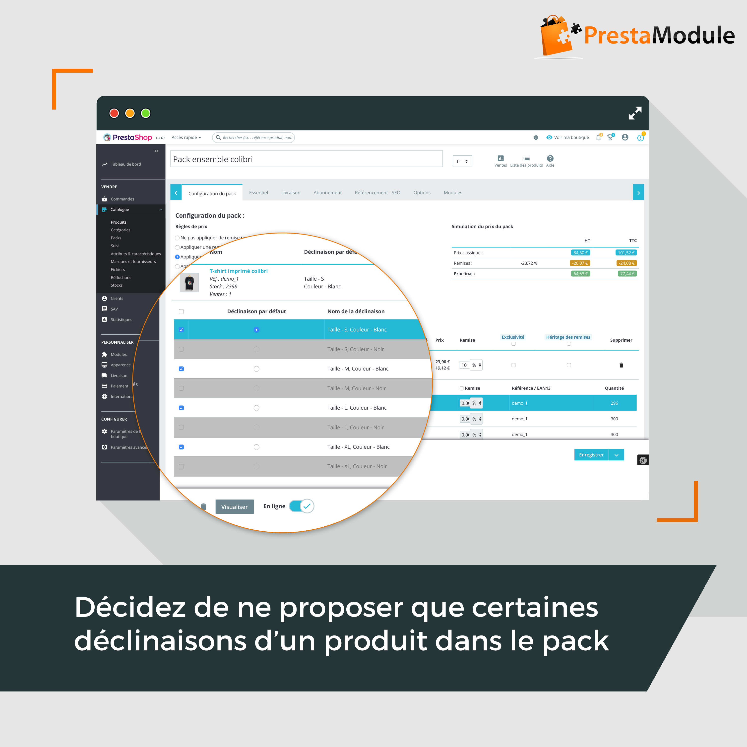 choix des déclinaisons dans Advanced Pack