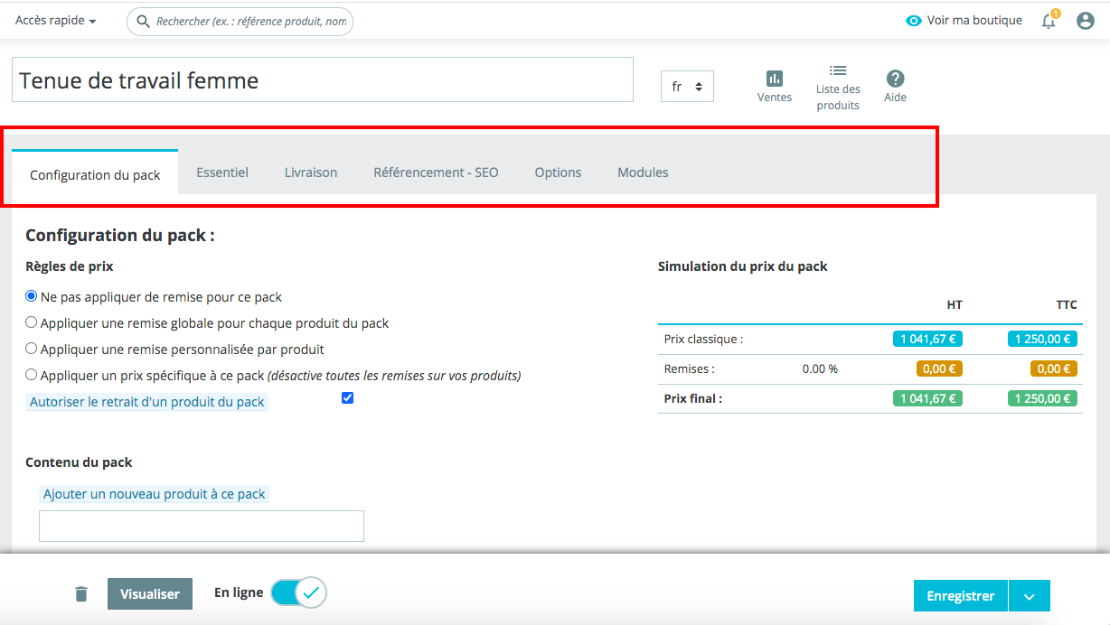 Personnalisation des données du pack